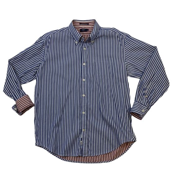 Lincs DC & Co Shirt Mens L Large Blue Striped Long Sleeve Button Up Woven Cotton - Picture 1 of 10